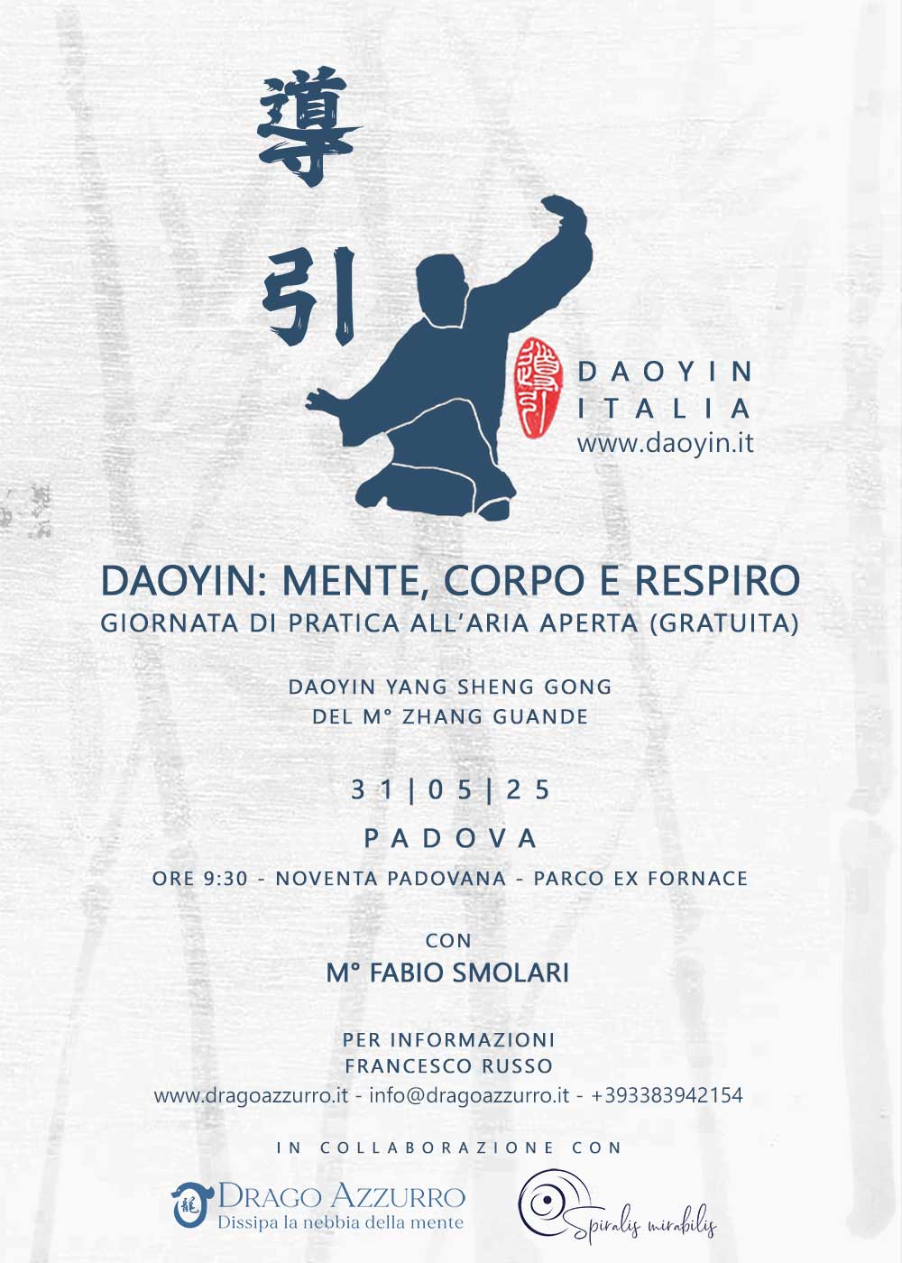 Padova Noventa Padovana, Saonara, Tombelle, Vigonovo corsi di Tai Chi, Bagua Zhan, QiGong, DaoYin, Ginnastica posturale e ginnastica del benessere e antalgica.